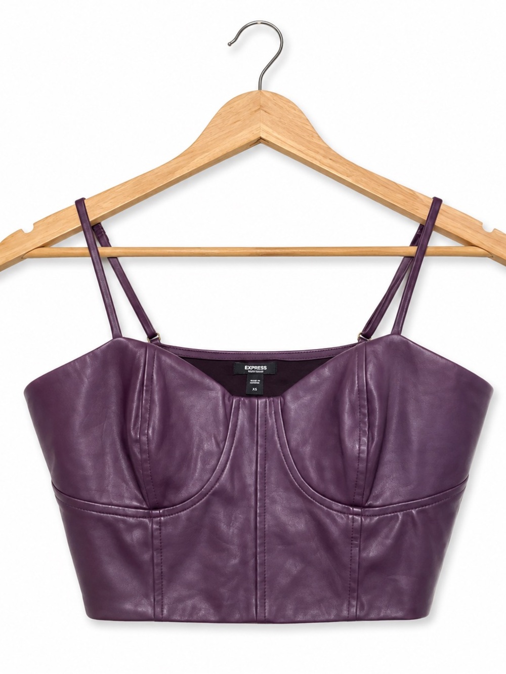 Express Body Contour Faux Leather Bustier Crop Top | Plum Purple Corset Cami | Y